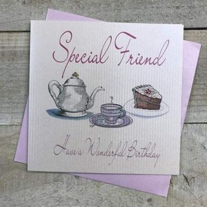 White Cotton Cards herinneringsalbum voor 30e verjaardag, kaart voor een speciale vriend thee en taart, wit