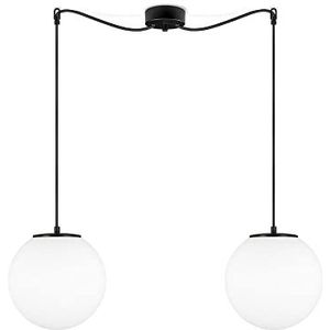 Sotto Luce Tsuki glazen bol hanglamp - mat opaal/zwart - 1,5 m stofkabel - zwarte stalen plafondroos - 2 x E27 lamphouders - ø 25 cm