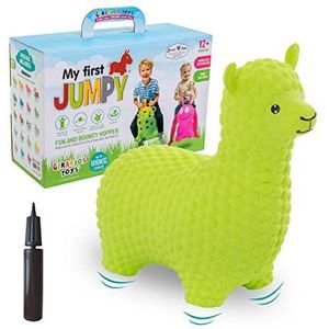 GERARDO'S Toys Springdier, springbal, alpaca, groen, springdieren vanaf 1 jaar en vanaf 2 jaar, opblaasbaar speelgoed, voor buiten of binnen, voor peuters vanaf 12 maanden