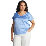 Fiorella Rubino: T-shirt van satijn en jersey, curvy size Spring Summer 24, Lichtblauw, L Grote maten