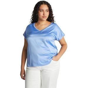 Fiorella Rubino: T-shirt van satijn en jersey, curvy size Spring Summer 24, Lichtblauw, L Grote maten