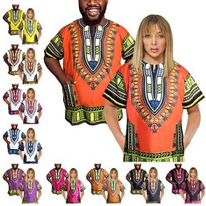 Adalex Global Unisex Unisex Traditioneel Afrikaans Dashiki Shirt, Klein, Oranje/Blauw Shirt, Oranje Blauw, S UK, Oranje/Blauw, S