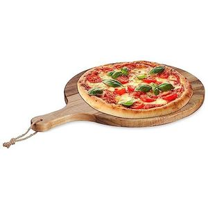 Relaxdays houten pizzaplank - groot pizzabord - pizza snijplank - serveerplank met handvat