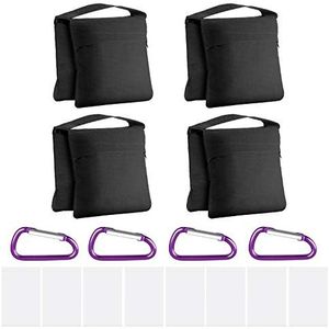 Neewer Saddlebag Zandzakken, 4 stuks, voor fotografie, zware kwaliteit, 4 gewichtzakken voor foto, video, studio, staande achtertuin, terras, sport, transparante PP-tas en clips inbegrepen (zwart)