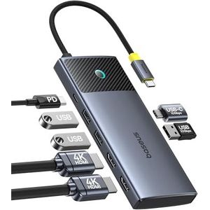 Baseus 7-in-1 USB C Hub Dual HDMI Adapter voor MacOS met 2 HDMI, 10 Gbps USB-A en USB-C, 2 USB-A 3.0, 100W PD, docking station voor laptop MacBook Pro Air M1 M2 M3