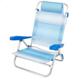 AKTIVE 62669 Inklapbare strandstoel, 7 standen, blauwe strepen, 47 x 49 x 82 cm, inclusief gevoerde kussens, handgrepen, draagvermogen 110 kg, strandstoelen, meerdere posities, verstelbare rugleuning