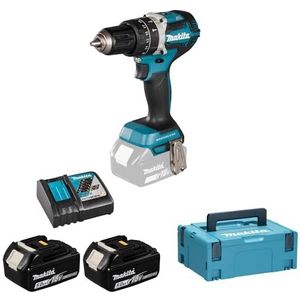 Makita DHP484RTJ Accu-slagmoersleutel, 18 V/5,0 Ah, 2 accu's, oplader in MAKPAC, 450 W, 18 V, blauw, zilver