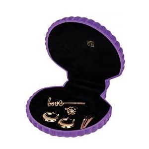 DOIY - Sieradenkistje voor dames, sieradenorganizer, schelpvormig design, elegant en praktisch, fluwelen bekleding, paarse kleur, 12,6 x 12,8 x 5 cm
