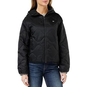 Tommy Jeans Dames gewatteerde tape capuchon Puffer Ext gewatteerde jassen, zwart, XL, Zwart, XL