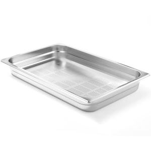 HENDI Gastronorm container, temperatuurbestendig van -40° tot 300°C, geschikt voor ovens, bain marie en vriezers, chafing dishes, geperforeerde bodem, 9L, GN 1/1, 530x325x(H)65mm, roestvast staal