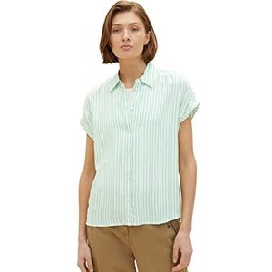 TOM TAILOR Dames blouse 1035881, 31202 - Green White Stripe Woven, 34