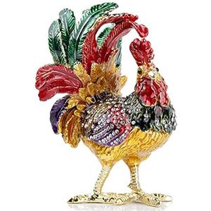 SEVENBEES Handgeschilderde Geëmailleerde Haan Sieraden Snuisterij Dozen Scharnierende Dier Haan Beeldjes Collectibles Gift voor Home Decor Gift