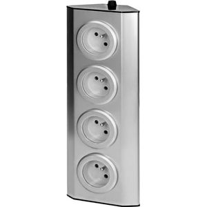 Electraline 35469 Stekkerdoos voor keuken, bekabeld, roestvrij staal, 4 Franse stopcontacten, 16 A, 2P + T