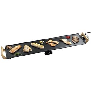 Bestron elektrische XXL Grillplaat voor 10 Personen, Teppanyaki Bakplaat met antiaanbaklaag & bamboe handgrepen, in aziatisch design, 2000W, kleur: zwart