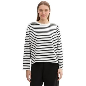 TOM TAILOR Sweatshirt voor dames, 36910 - White Black Stripe, XL