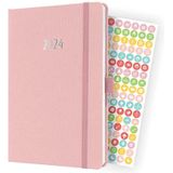 SIGEL J4405 weekkalender Jolie 2024, ca. A5, roze, hardcover met textielband, elastiek, penlus, insteekzak, 174 pagina's, FSC-gecertificeerd, agenda
