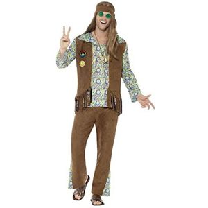 60s Hippie Costume, with Trousers, Top, Waistcoat (XL)