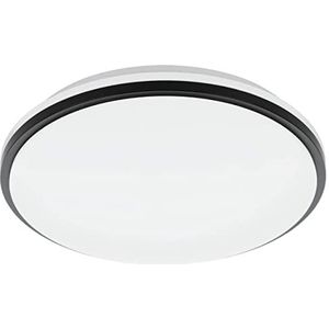 EGLO LED plafondlamp Pinetto, ronde opbouw plafond lamp, bureaulamp van staal en kunststof in wit en zwart, plafondverlichting voor badkamer en keuken, neutraal wit, IP44, Ø 34 cm