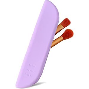 Make-up kwastenhouder make-up kwast opslag, 21 cm siliconen make-up penseelhouder, penseel opslag make-up sets voor vrouwen en meisjes, draagbare reis-make-up kwastenetui (paars)