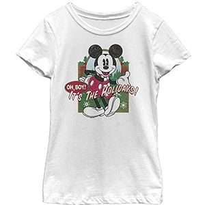 Disney Characters Vintage Vakantie Mickey Girl's Solid Crew Tee, Wit, XS, Weiß, XS