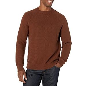 Amazon Essentials Heren oversized fit getextureerde katoenen trui met ronde hals, diepbruin, X-Small