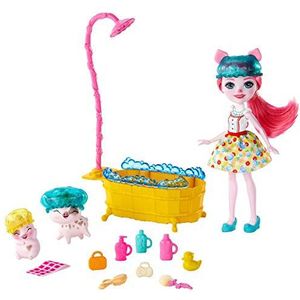 Enchantimals Spetterende Badpret Speelset met Pop van Petya Varkentje (15 cm), 2 varkenfiguren (1 met kleurveranderingsfunctie) en meer dan 11 Accessoires, voor kinderen tussen de 3 en 8 jaar, GJX36