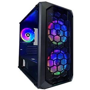 Apevia PRODIGY-BK Micro-ATX Gaminghoes met 1 x gehard glaspaneel, bovenzijde USB3.0/USB2.0/audiopoorten, 3 x RGB-ventilatoren, zwart frame