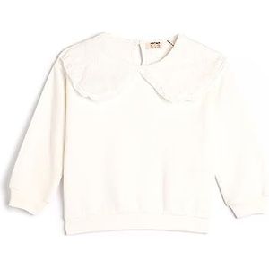 Koton Girls Basic Sweatshirt Wide Peter Pan Neck Back Button Sluiting, 010 (ecru), 11-12 jaar