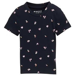 TOM TAILOR - Shirt - Donkerblauw - Ronde Hals - Kwartmouw - Bloemenprint