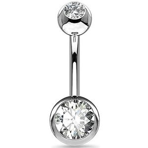 OUFER 14G 8 12 14 mm navelpiercing titanium navelballen korte lange staven dubbele edelsteen sieraden dames heren titanium, Titanium