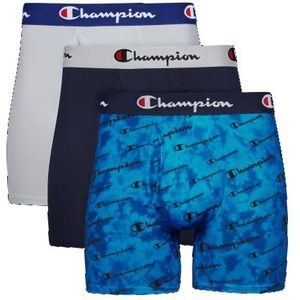 Champion Heren boxershorts, licht, stretch, verpakking van 3 stuks, retroshorts, blauwe opdruk logo/marineblauw/zilversteen, large
