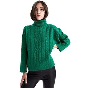 DeFacto Trui normale pasvorm voor dames - coltrui trui voor dames (Groen, S), groen, S