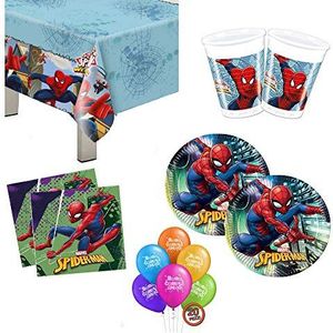 Spiderman Verjaardagsfeestset 57 voor 8 personen, kinderen, heren, spin, coördinaat, feest, borden, servetten, ballonnen, decoratieset voor feestjes (8 personen)