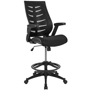 Flash Furniture Hoge rug zwarte mesh ruggengraat ergonomische tekenstoel met verstelbare voetring en verstelbare flip-up armen