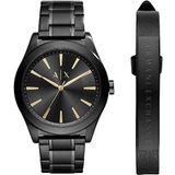 Cadeauset Armani Exchange Zwart Roestvrijstalen Horloge met Drie Wijzers en Armband