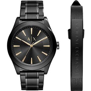 Cadeauset Armani Exchange Zwart Roestvrijstalen Horloge met Drie Wijzers en Armband
