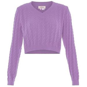 Aleva Dames korte trui met V-hals en twist-gebreid lavendel maat XL/XXL, lavendel, XL