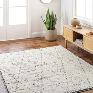 Surya Plano Geometrisch tapijt, modern, woonkamer, eetkamer, slaapkamer, zacht abstract boho-tapijt, laagpolig tapijt voor eenvoudig onderhoud, groot tapijt, 120 x 170 cm, ivoor