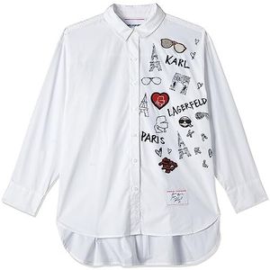 Karl Lagerfeld Paris Damesblouse met lange mouwen en iconisch motief, Motief Zacht Wit, M