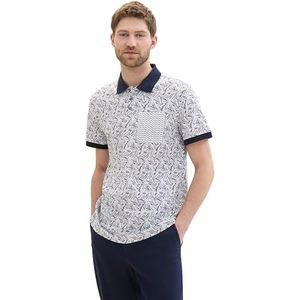 TOM TAILOR Poloshirt voor heren, 35602 - Navy White Wavy Leaf Design, S