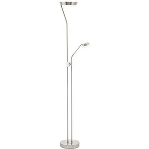 EGLO Sarrione Led-vloerlamp, met 3 ledlampen, dimbaar, woonkamerlamp van metaal in mat nikkel, kunststof in wit, lamp met schakelaar, staande lamp met