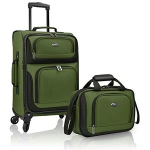 U.S. Traveler Rio Robuuste stoffen uitbreidbare handbagage set, Groen, 4 Wheel, Robuuste stoffen uitbreidbare handbagage set