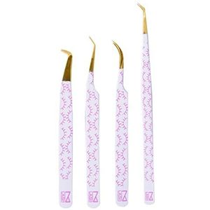 M LASH Pincet voor wimperverlengingen, 4-delige set, professionele wimperverlenging, pincet met vezelpunt, Japans staal, Diamond Grip wimperverlenging, pincet (WP-set)