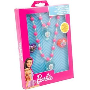 Joy Toy Barbie sieradenset: armband, ketting, 2 ringen in geschenkdoos 12 x 4 x 18 cm, Kunststof Nylon, Parel