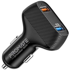 Promate DriveGear 30 W adapter voor Qualcomm Quick Charge 3.0, ultrasnel, 30 W, met 2,4 A USB-poort, adaptieve laadtechnologie en overbelastingsbeveiliging, wit