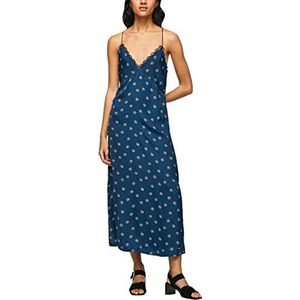 Pepe Jeans - Wijdvallende Maxi-jurk - Blauw - Dames - V-hals