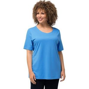 Ulla Popken - Shirt - Hemelsblauw - Katoen - Slanke Pasvorm - Kwartmouw