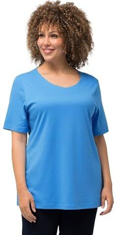 Ulla Popken - Shirt - Hemelsblauw - Katoen - Slanke Pasvorm - Kwartmouw