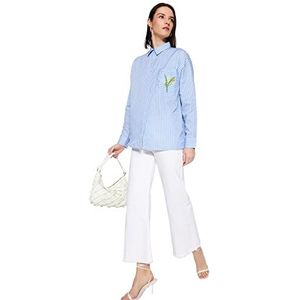 Trendyol Regular Fit Basic kraag geweven overhemd voor dames, Blauw, 64