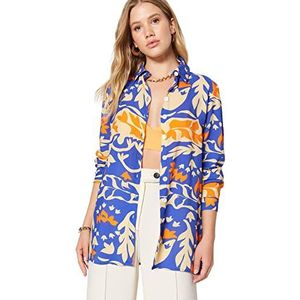 Trendyol Regular Fit Basic kraag geweven overhemd voor dames, Blauw, 64